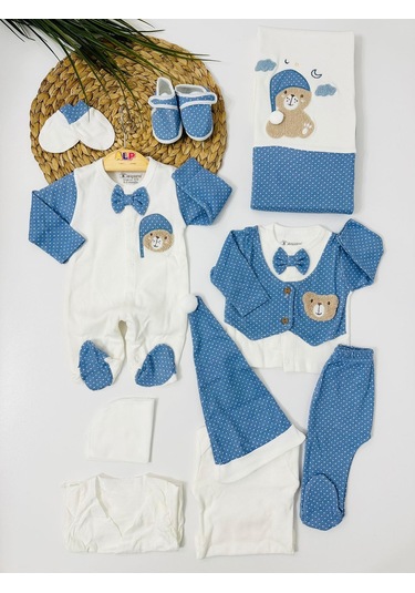Bear Papyon Detaylı Yeni Doğan 10lu Hastane Çıkışı Seti - Mavi Mavi