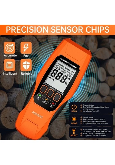 Motion003 1 Adet Mavi Aınodıs Yüksek Hassasiyetli Dijital Ahşap Nem Ölçer Çift Sond Lcd Ekran Abs Malzeme