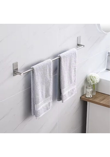 Havluluk Dik Rozetli 52cm Yapışkanlı Paslanmaz Çelik Krom Rengi Krom