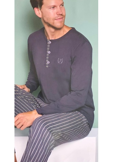 Pijadore Erkek %100 Pamuk Süprem Mevsimlik Uzun Kollu Pijama Takımı 1934 Füme