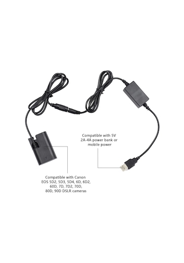 Kosona Andoer Dr-e6 Canon Lp-e6 Sahte Pil, 5v 2a Usb Artırıcı Kablolu 200cm , 8v Çıkış, 5d2/5d3/5d4/6d/6d2/60d/7d/70d/80d/90d Dslr Kameralar İçin, Güvenlik Koruma Ce Onaylı
