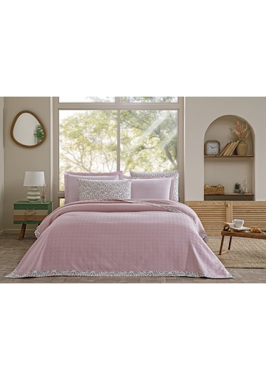 Özdilek Sarmaşık Tek Kişilik Jakar Biyeli Pike Takımı Pudra