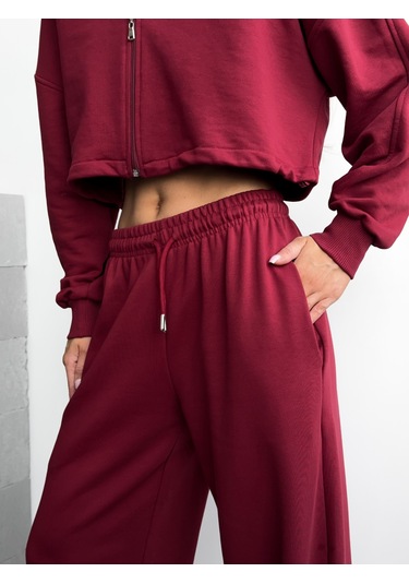 Shappy Fermuarlı Eşofman Takım - Bordo Bordo
