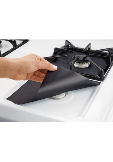 Teltree Yüksek Isıya Dayanıklı, Su Geçirmez Gaz Ocağı Koruyucu Ped - 8 Parça Siyah, Temizlik Kolaylığı