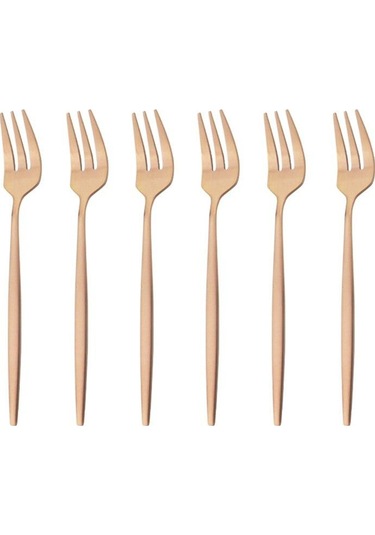 Gül Altın 6 Adet Renkli Çatal Seti Çay Kek Aperatif Çatal Yemek Takımı Çatal Bıçak Takımı Mat Paslanmaz Çelik Sofra Tatlı Meyve Çatalı Gümüş Seti Gül Altın