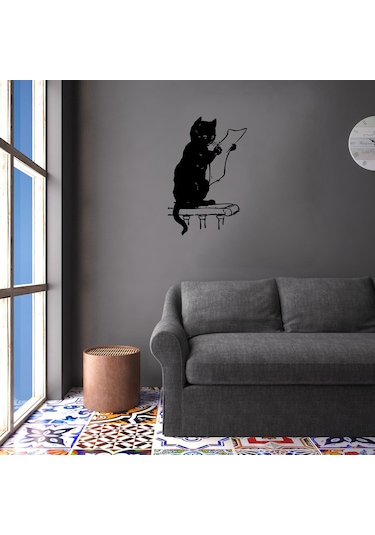 Folyo Sticker Gazete Okuyan Kedi 70cm Uzunluk Siyah