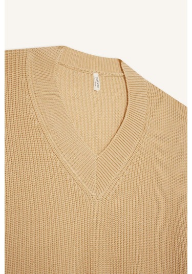 Defacto Kız Çocuk Oversize Geniş Kalıp V Yaka Triko Süveter F2625a825aubn300 Kahve