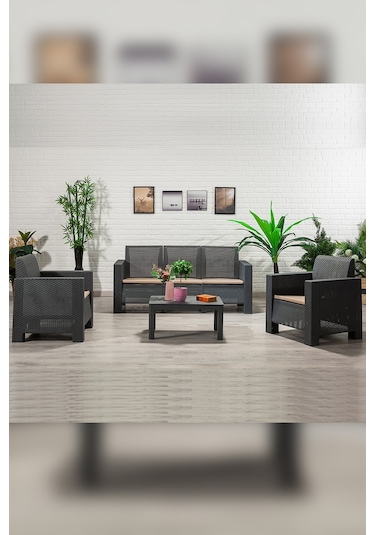 Aksu 3+1+1+s Balkon&teras Bahçe Mobilyası / Antrasit Gri