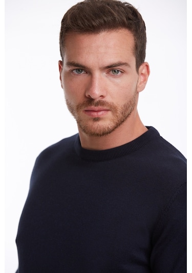 Hatemoğlu Erkek Regular Fit Pamuk Bisiklet Yaka Triko Kazak Lacivert