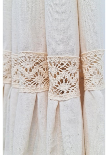 Naturel Fırfırlı Dantelli Perde Vintage Krem