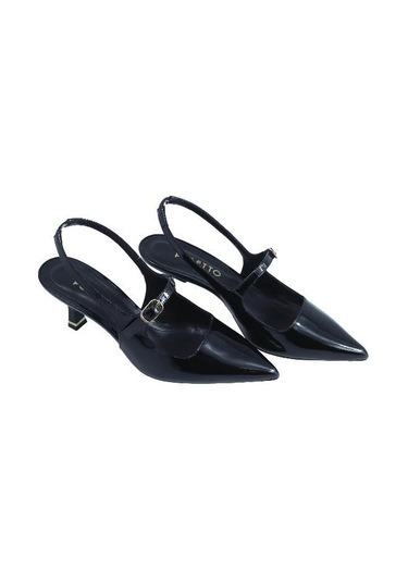 Poletto Hakiki Deri Sıyah Ayakkabı Stiletto 9841 112-2432 Siyah