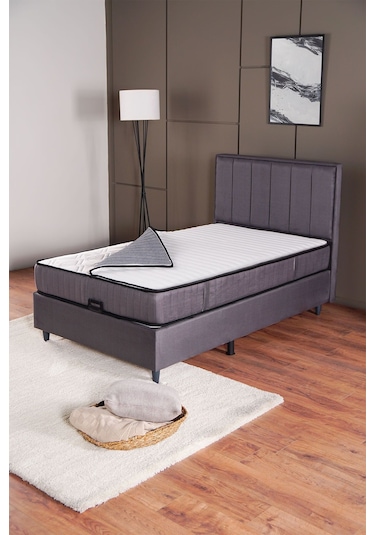 Kilim Mobilya Royal Plus Sandıklı Baza Başlık Paket Yaylı Pedli Yatak Seti Antrasit 120 X 200