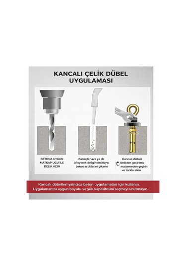 Kancalı Çelik Dübel M8 Kapalı Ağız 5 Adet Salıncak Boks Torbası Avize Tavan Asma 8