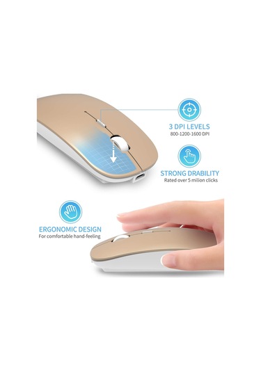 Kablosuz İnce Taşınabilir 2.4g Sessiz Fare Usb Nano Alıcılı Şarj Edilebilir Altın Diğer