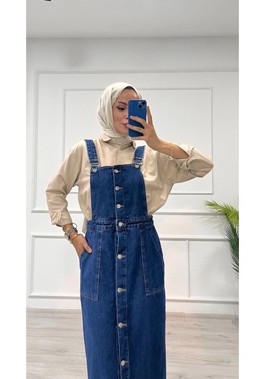 Etekli Salopet Enzim Süper Taş Yıkama Koyu Mavi D2521 Mavi