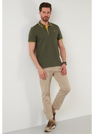 Buratti % 100 Pamuk Düğmeli Regular Fit Erkek Polo Yaka T Shirt 5902118 Haki-Sari