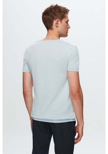 D's Damat Slim Fit Mavi Düz Örgü Rayon Örme T-Shirt 0Ef069421003M Mavi