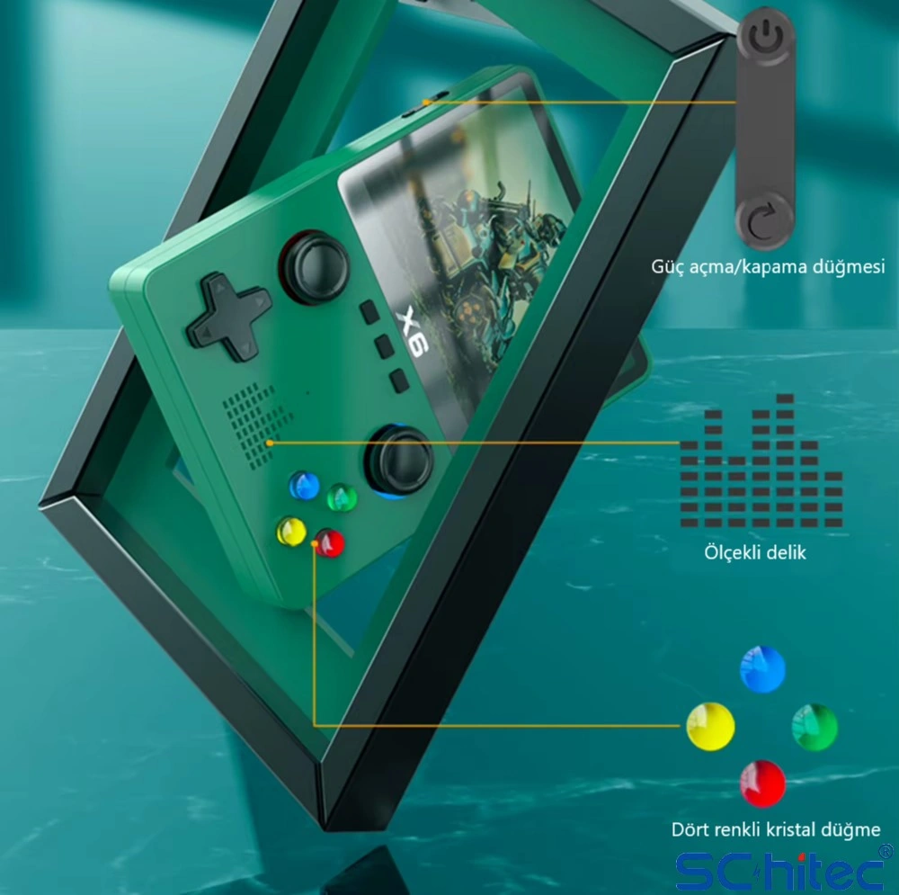 Schitec X6 3.5inç Ips Ekran Taşınabilir Retro El Atari Oyun Konsolu 10000 Oyunlu Tv Bağlanan 32gb Yeşil