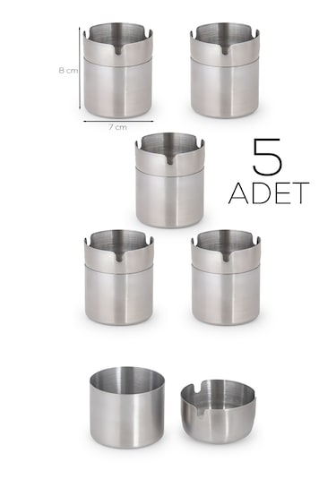 Porsima Etn-236 Large 5 Li Paslanmaz Çelik Metal Kül Tablası - Kapaklı Rüzgar Geçirmez Küllük