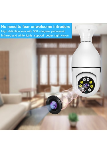 Folinda Ev İçin Led Ampul Tipi Kablosuz İzleme Kamerası 2mp Full Hd 360 Panoramik Renkli Görüntü, İki Yönlü Ses, Hareket Tespiti, Mobil Takip Ve Uzaktan Erişim - Beyaz 1 Adet Beyaz