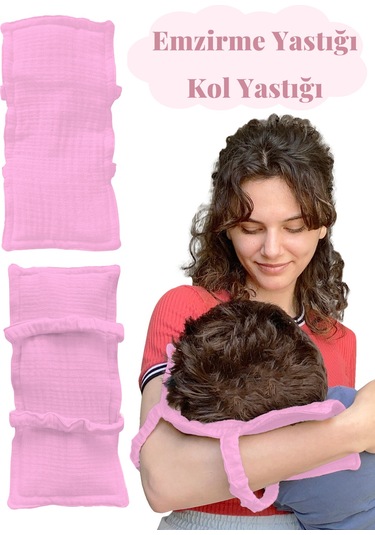 Pamuk Muslin Bebek Emzirme Yastığı Ter Emici Kol Yastığı Pembe