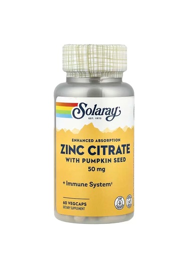Solaray Zinc Citrate With Pumpkin Seed Immune System 60 Vegcaps
