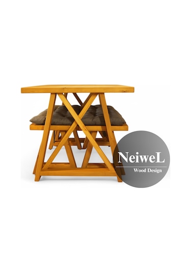 Neiwel İvea Doğal Ahşap Banklı Mutfak Ve Yemek Masası Takımı-100-240 Takım Açık Ceviz