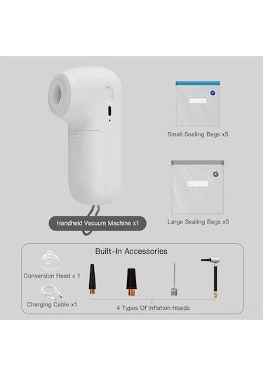 Tenfowee İçinizi Koruma Ve Şişirme Fonksiyonu İle Taşınabilir El Tipi Vakum Makinesi 5 Büyük +5 Küçük Poşet İle