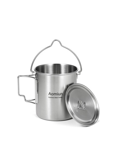 Aomiun 750ml Paslanmaz Çelik Tencere Taşınabilir Su Kupa Bardak Kapaklı Ve Katlanabilir Saplı Dış Mekan Gümüş