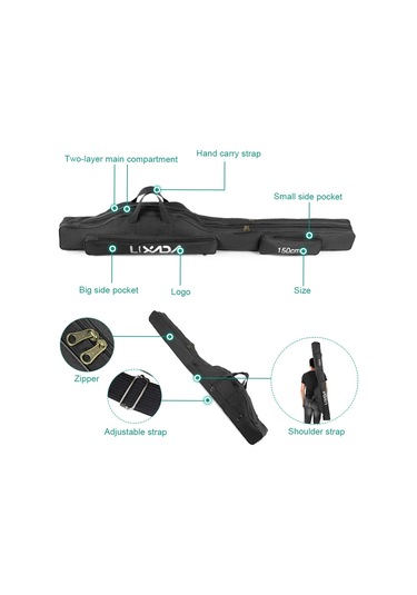 Lixada-150cm Balıkçılık Çantası Taşınabilir Katlanır,siyah