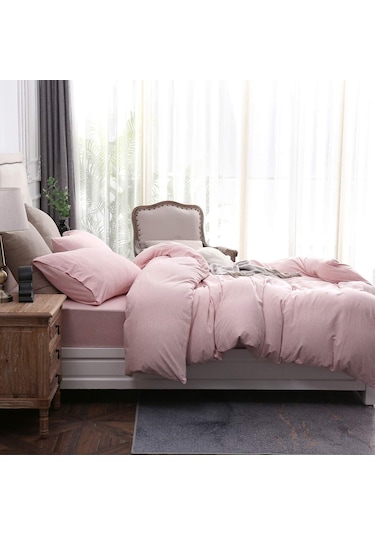 Soft Pink Çarşafı Lastikli Çift Kişilik Nevresim Takımı