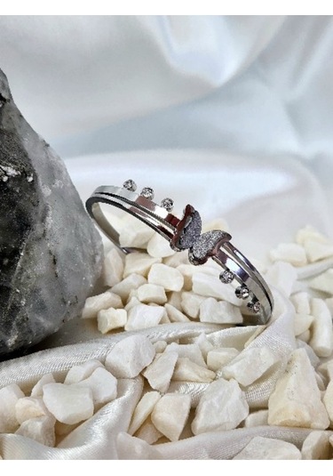 Eva Takı 316 l Çelik Kelebek Silver Beyaz Renkli Kelepçe Bileklik