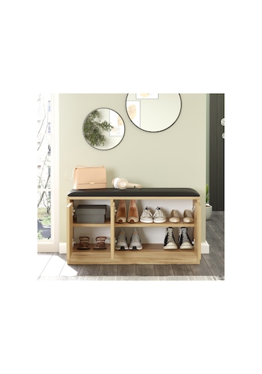 Robin Home Comfort Puflu Minderli Oturaklı Ayakkabılık 3 Kapaklı Kahverengi