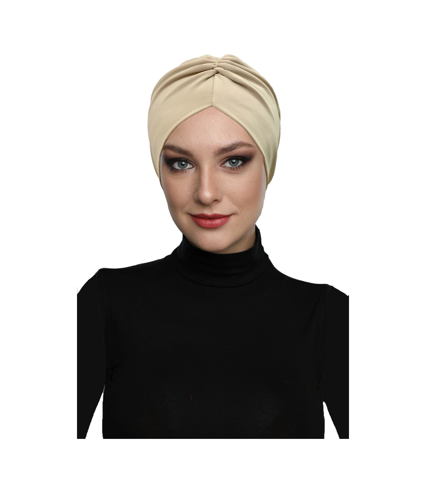 Büzme Çift Taraflı Bej Hazır Türban Tesettür Havuz Bonesi Bej