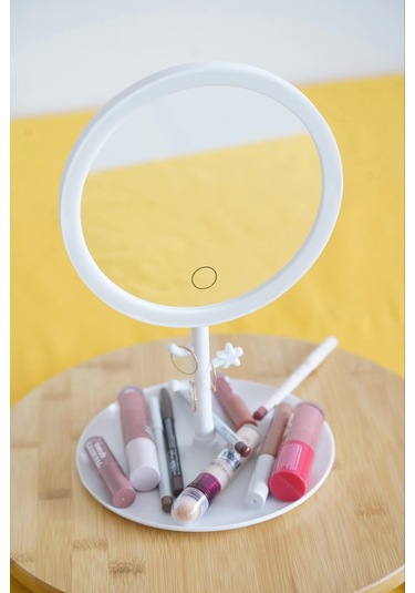 Led Işıklı Yuvarlak Makyaj Aynası Şarj Edilebilir 3 Farklı Renk Beyaz