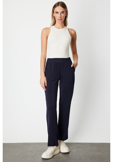 On Kadın Cebi Düğme Detaylı Eşofman Altı 66107 Lacivert Lacivert