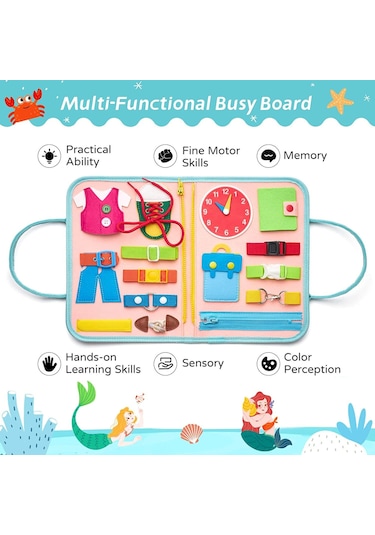 Montessori Keçe Eğitim Çantası Busy Board- Pembe Prenses 8 Sayfa