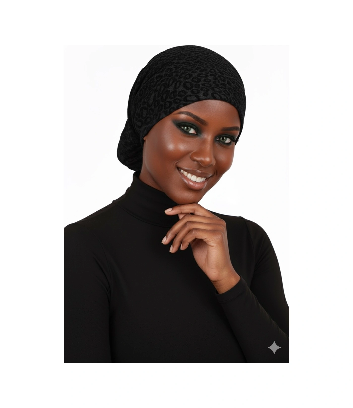 Topuzlu Brokar Siyah Hazır Türban Tesettür Bone Siyah