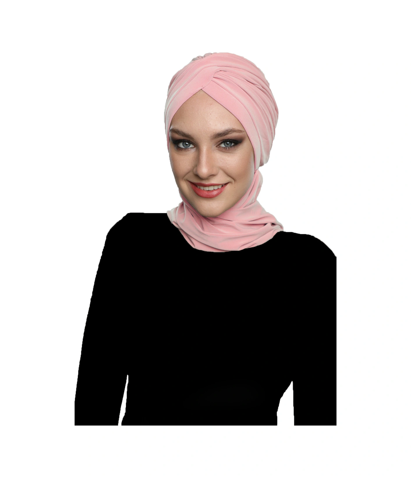 Çapraz W Atkılı Pudra Hazır Türban Tesettür Bone Pudra