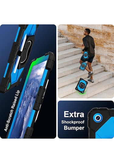 Vkemall Samsung Tab A9 8.7" Silikon+pc Tümünü Kapatan Şok Emici Döner Tutucu Korumalı Kılıf - Kırmızı-siyah