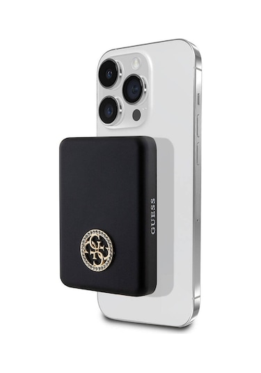 Guess Lisanslı Magsafe Şarj Özellikli Taşlı 4g Logolu Powerbank 3000mah 5w Siyah