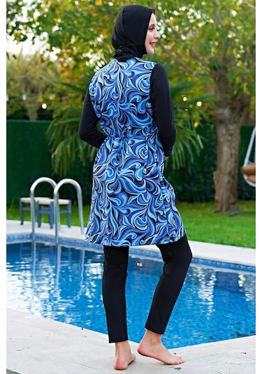 Kadın Büyük Beden Paraşüt Fermuarlı Sax Tam Tesettür Mayo C5t5n4o2 001
