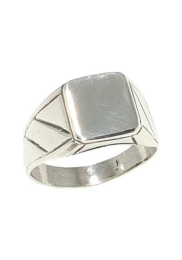 925 Ayar Gümüş Çizgi Kenarlı Dörtgen Ayna Yüzük