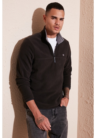 Buratti Slim Fit Anti-Pilling Tüylenme Yapmayan Bato Yaka Kışlık Şardonlu Erkek Polar 5906001 Antrasit