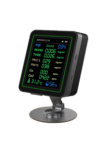 Gajeena Zn-mt14 Beyaz Ayaklı 12'li Hava Kalite Monitörü - Co, Co2, Pm2.5, Hcho Ve Tvoc Tespiti İle Ekranda Eğri Gösterim