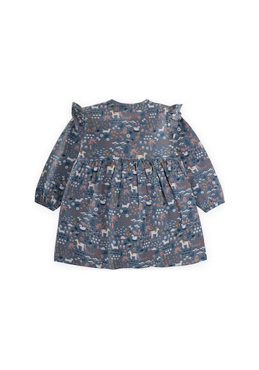 Desenli Mevsimlik Elbise 1-7 Yaş İndigo Mavi İndigo