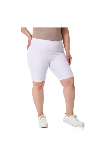 Büyük Beden Beli Lastikli Diz Üstü Beyaz Bayan Tayt-beyaz Beyaz