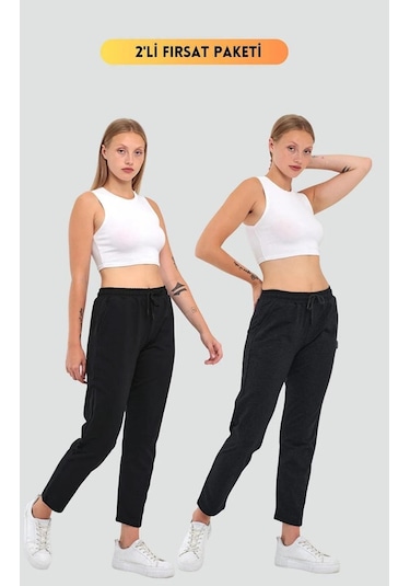 Kadın Siyah-antrasit Regular Fit Düz Paça Beli Lastikli Bağcıklı 2'li Eşofman Altı 001 Kadın Siyah-antrasit Regular Fit Düz Paça Beli Lastikli Bağcıklı 2'li Eşofman Altı 001