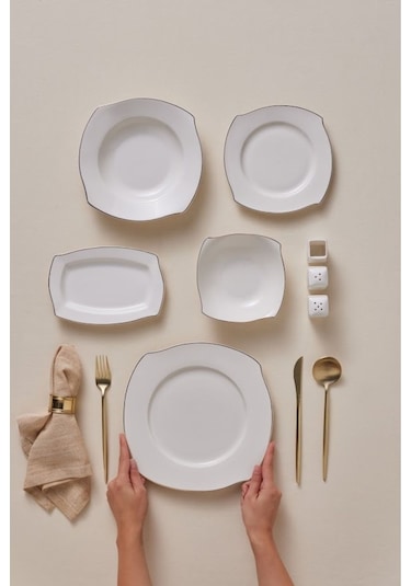 Karaca  Square Bone Beyaz Altın 53 Parça 12 Kişilik Yemek Takımı