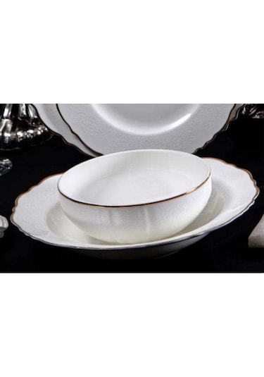 Massimo Victoria Relief Platin 24 Parça Yemek Takımı Beyaz